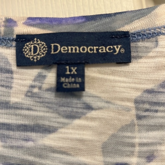 Democracy Airy Blue Elbow Blouson Sleeve Scoop Neck Leaf Print Knit Top - Picture 6 of 12